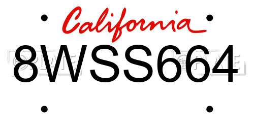 8WSS664 California License Plate