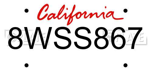 8WSS867 California License Plate