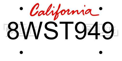 8WST949 California License Plate