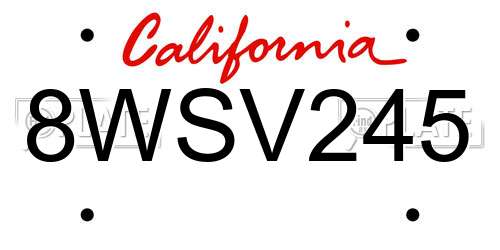 8WSV245 California License Plate