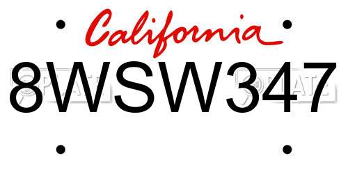8WSW347 California License Plate