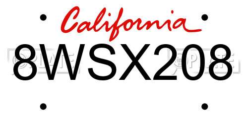 8WSX208 California License Plate