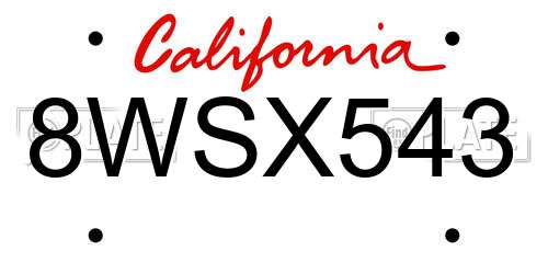8WSX543 California License Plate
