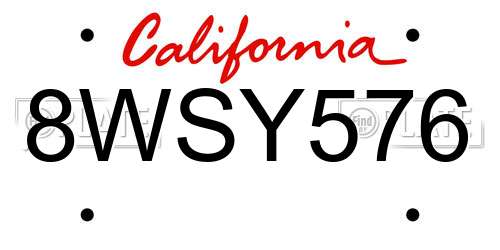 8WSY576 California License Plate