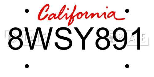 8WSY891 California License Plate