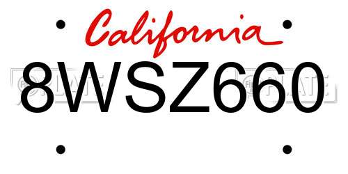 8WSZ660 California License Plate
