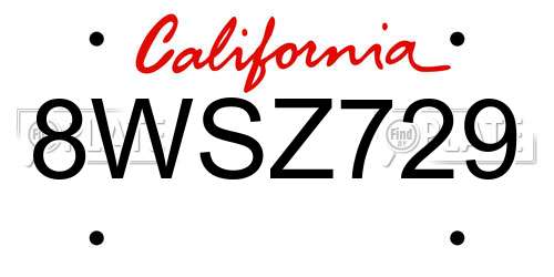 8WSZ729 California License Plate