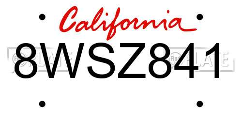 8WSZ841 California License Plate