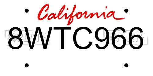 8WTC966 California License Plate