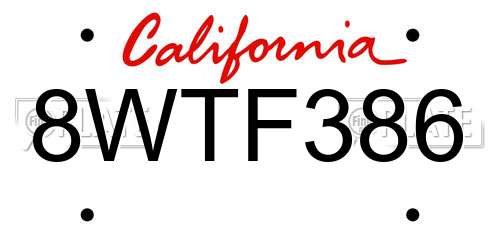 8WTF386 California License Plate