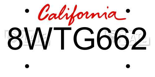8WTG662 California License Plate