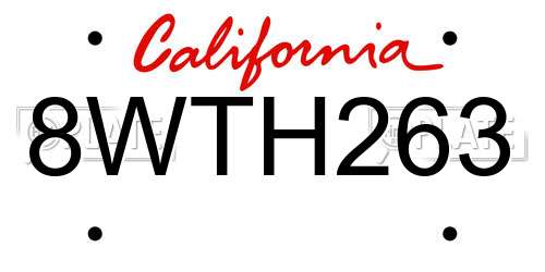 8WTH263 California License Plate