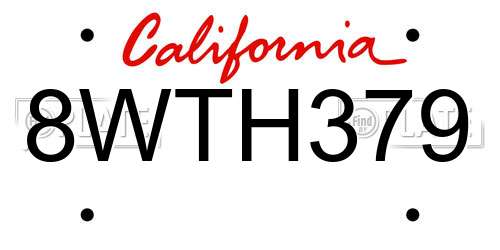 8WTH379 California License Plate
