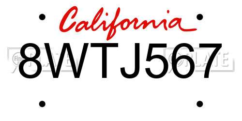 8WTJ567 California License Plate