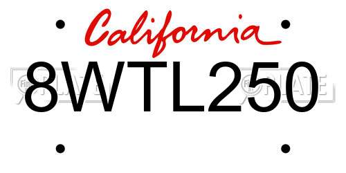 8WTL250 California License Plate