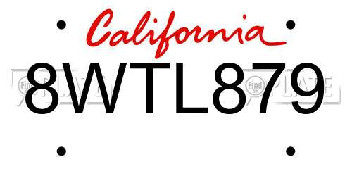 8WTL879 California License Plate