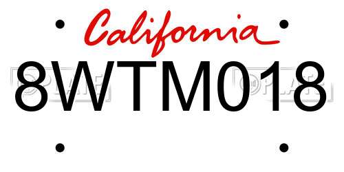 8WTM018 California License Plate
