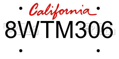 8WTM306 California License Plate