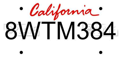 8WTM384 California License Plate