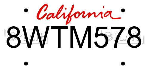 8WTM578 California License Plate