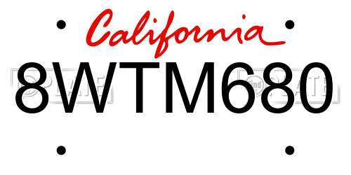 8WTM680 California License Plate