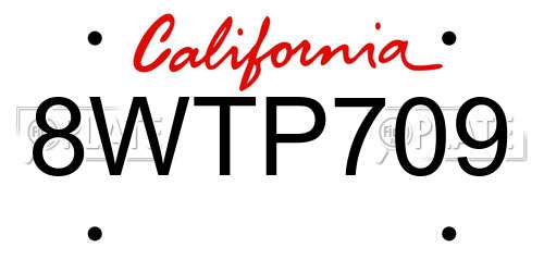 8WTP709 California License Plate