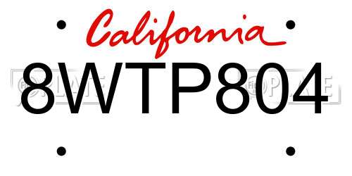 8WTP804 California License Plate