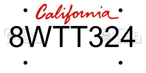 8WTT324 California License Plate