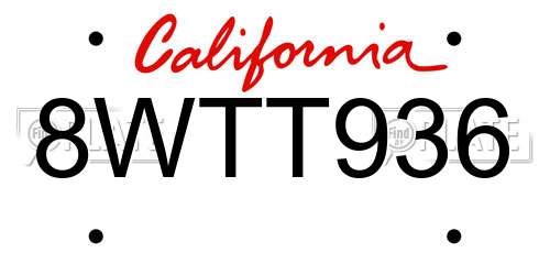 8WTT936 California License Plate