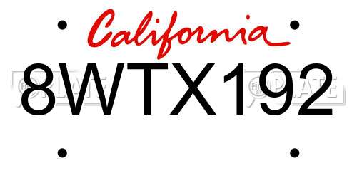 8WTX192 California License Plate