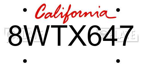 8WTX647 California License Plate