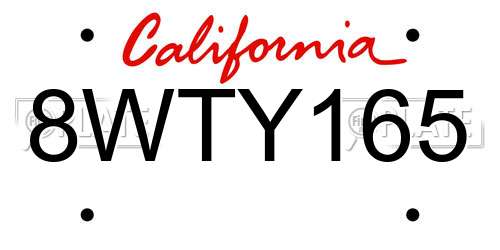 8WTY165 California License Plate