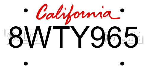 8WTY965 California License Plate