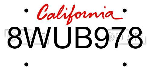 8WUB978 California License Plate