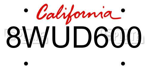 8WUD600 California License Plate