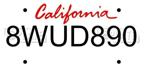 8WUD890 California License Plate