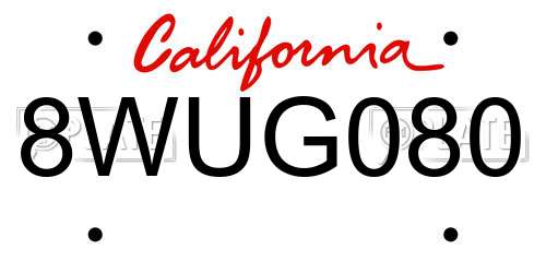 8WUG080 California License Plate