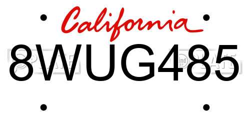8WUG485 California License Plate