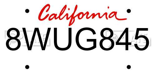 8WUG845 California License Plate