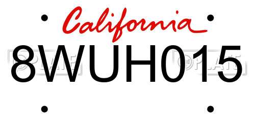 8WUH015 California License Plate