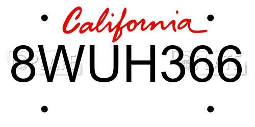 8WUH366 California License Plate