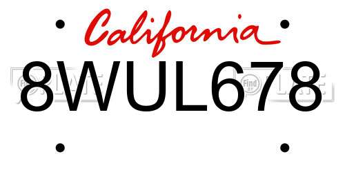 8WUL678 California License Plate
