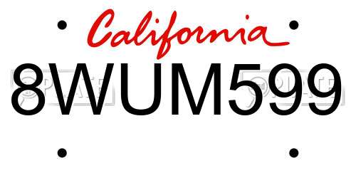 8WUM599 California License Plate