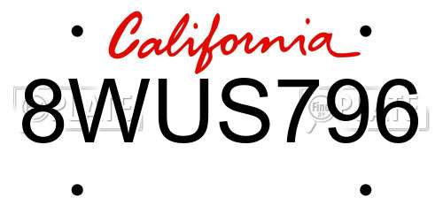 8WUS796 California License Plate