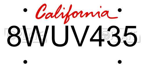 8WUV435 California License Plate