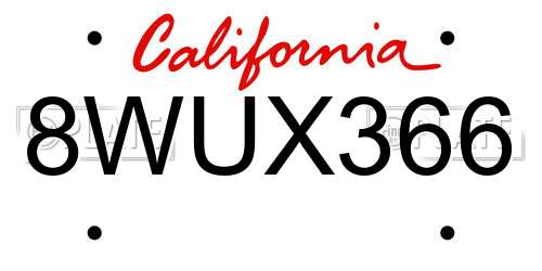 8WUX366 California License Plate