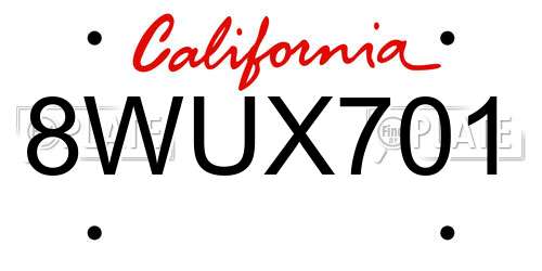 8WUX701 California License Plate