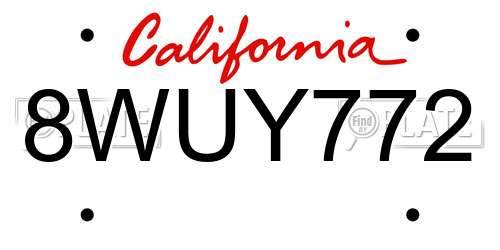 8WUY772 California License Plate