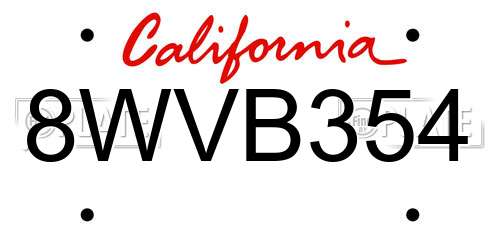 8WVB354 California License Plate