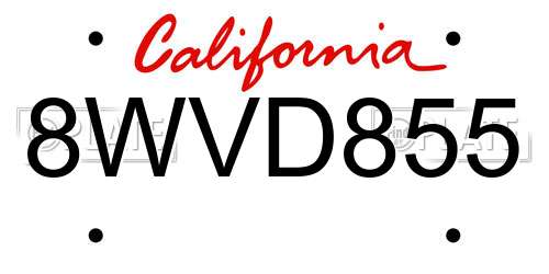 8WVD855 California License Plate